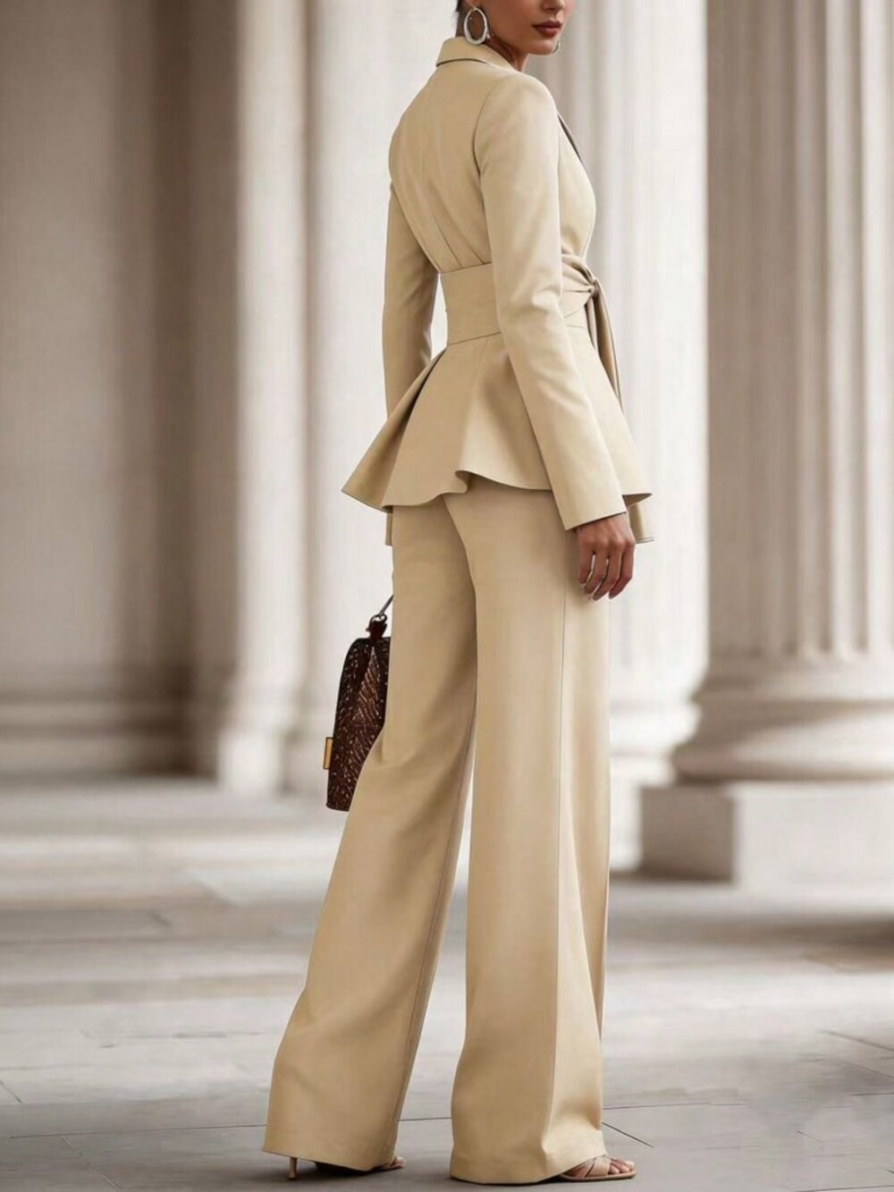 Apricot Casual Women's Elegant Jacket & Pants Set - Picture 4 of 5